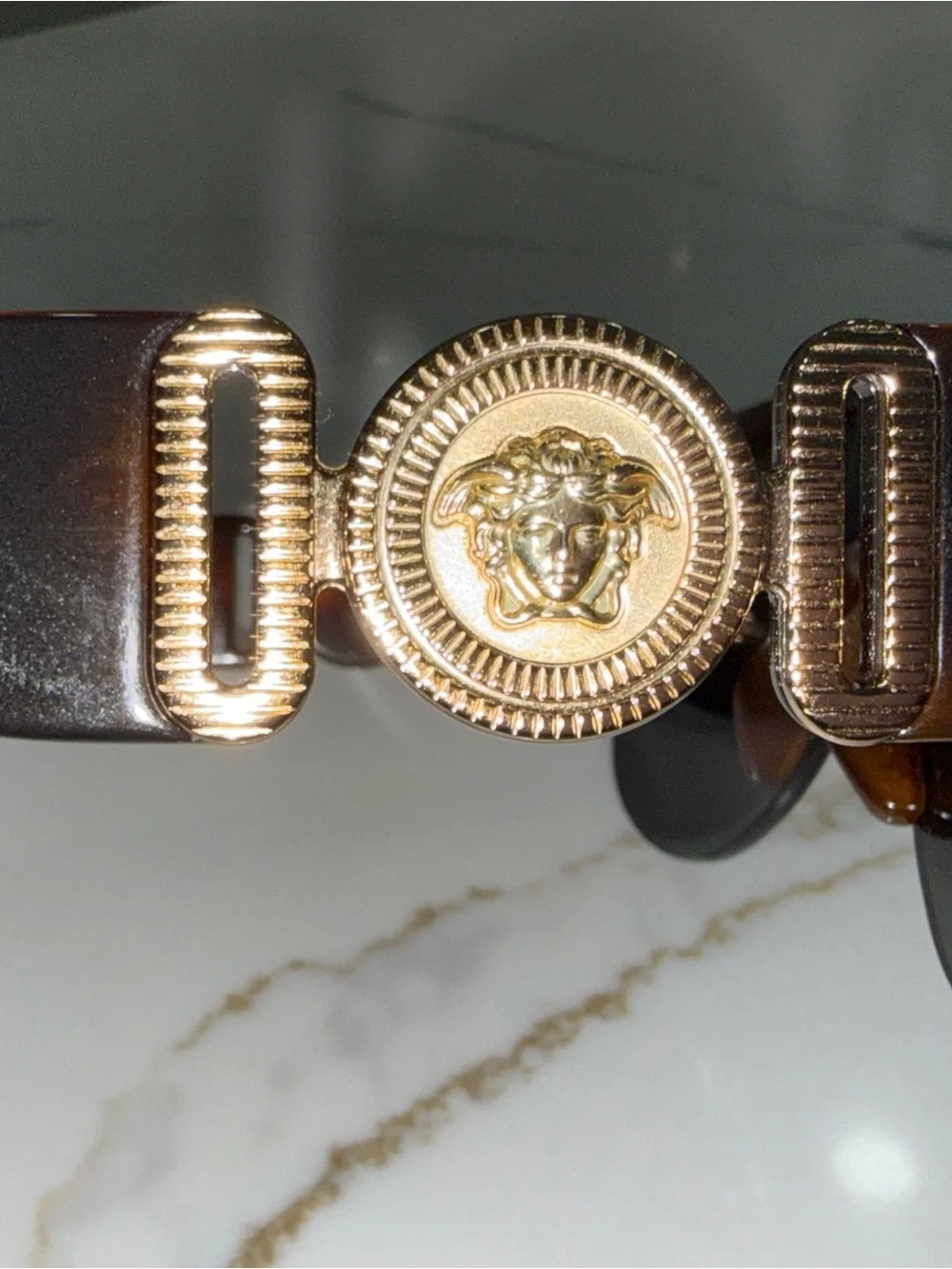 Versace Tortoiseshell Sunglasses with Gold Medallion Accent